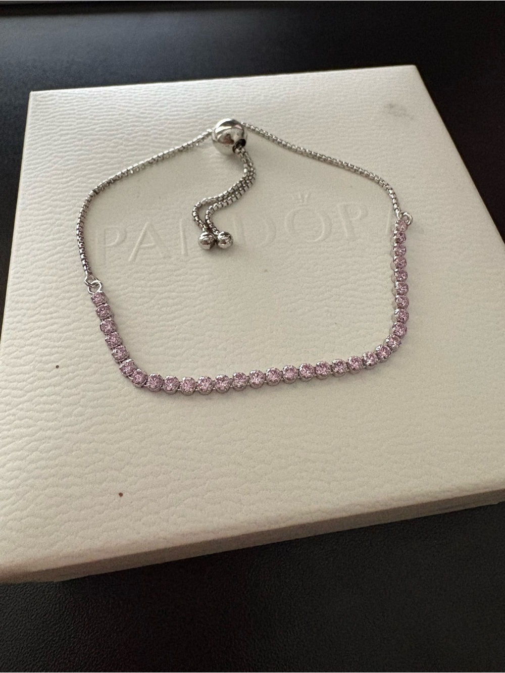 Pandora Silver Bracelet with Light Pink Stones Row